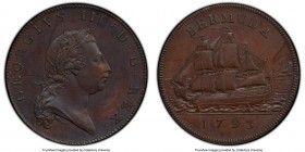 British Colony. George III bronzed Proof Penny 1793 PR62 PCGS, KM5a. Mintage: 50. Deep chocolate brown surfaces. Ex. Ray Byrne Collection (Jess Peters...