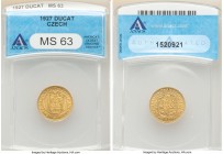 Republic gold Ducat 1927 MS63 ANACS, KM8. 

HID09801242017

© 2020 Heritage Auctions | All Rights Reserve