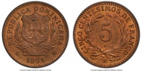 Republic 5 Centesimos 1891-A MS64 Red and Brown PCGS, Paris mint, KM8. One year type. Ex. Ray Byrne Collection (Jess Peters Auction 78, June 1975, Lot...