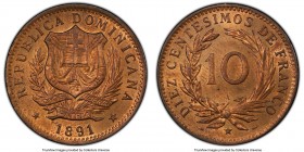 Republic 10 Centesimos 1891-A MS64 Red and Brown PCGS, Paris mint, KM9. One year type. Ex. Ray Byrne Collection (Jess Peters Auction 78, September 197...