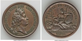 Louis XIV bronze "Restoration of the Island of St. Christopher (St. Kitts) to France" Medal 1666-Dated XF, Divo-90, Betts-42. 41.2mm. 26.25gm. By J. M...