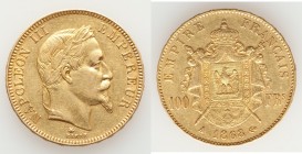 Napoleon III gold 100 Francs 1868-A XF, Paris mint, KM802.1, Fr-580. Mintage: 2,315. 34.8mm. 32.21gm. AGW 0.9334 oz. 

HID09801242017

© 2020 Heri...