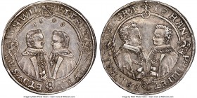 Saxe-Altenburg. Johann Philipp, Friedrich, Johann Wilhelm, Friedrich Wilhelm II Taler 1608-WA AU53 NGC, Saalfeld mint, KM3, Dav-7361. 

HID098012420...