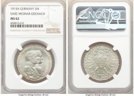 Pair of Certified Assorted Marks MS62 NGC, 1) German States: Saxe-Weimar-Eisenach 3 Mark 1915-A, Berlin mint, KM222 2) Germany: Third Reich 2 Mark 193...