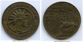 French Colony bronze "100th Anniversary Bank of Guadeloupe" Medal 1953 XF, Paris mint. 58.8mm. 93.90mm. 100e ANNIVERSAIRE 1853 - 1953 Head in headdres...