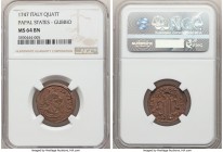 Papal States - Gubbio. Benedict XIV Quattrino Year III (1747) MS64 Brown NGC, KM137. One year type. Chestnut brown color. 

HID09801242017

© 2020...