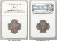 Gelderland. Provincial 1/4 Gulden 1759 MS64 NGC, KM89. Red-gold and lavender-gray toning with subdued reflectivity. 

HID09801242017

© 2020 Herit...