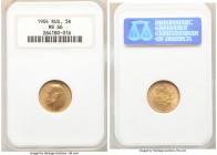 Nicholas II gold 5 Roubles 1904-AP MS66 NGC, St. Petersburg mint, KM-Y62. AGW 0.1245 oz. 

HID09801242017

© 2020 Heritage Auctions | All Rights R...
