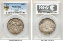 Confederation silver "Gymnastics Festival Lucerne" Medal 1888 MS64 PCGS, 33mm. By A. Schnyder. Prooflike surfaces with pastel cotton-candy toning. 
...