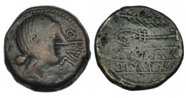 OBULCO. As. A/ Cabeza femenina a der.; delante OBVLCO. R/ Espiga y arado; debajo SiKaAI/OTaATiS. AE 15,47 g. CNH-342.9. I-1803. ACIP-2186. BC+.
