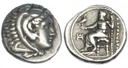 MACEDONIA. Alejandro III. Dracma. Mileto (336-323 a.C.). R/ Delante del trono monograma. PRC-2124. MBC/MBC-.
