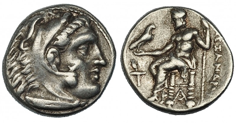 MACEDONIA. A nombre de Alejandro III. Dracma. Sardes (323-319 a.C). R/ Delante d...