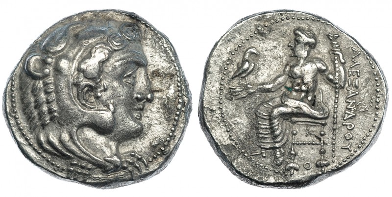 MACEDONIA. Alejandro III. Tetradracma. Tiro (332-327 a.C.). R/ Símbolo O debajo ...