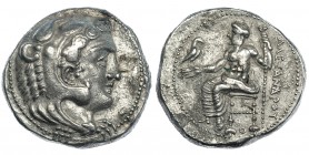 MACEDONIA. Alejandro III. Tetradracma. Tiro (332-327 a.C.). R/ Símbolo O debajo del trono. AR 16,64 g. PRC-3244. Leves oxidaciones. MBC+.