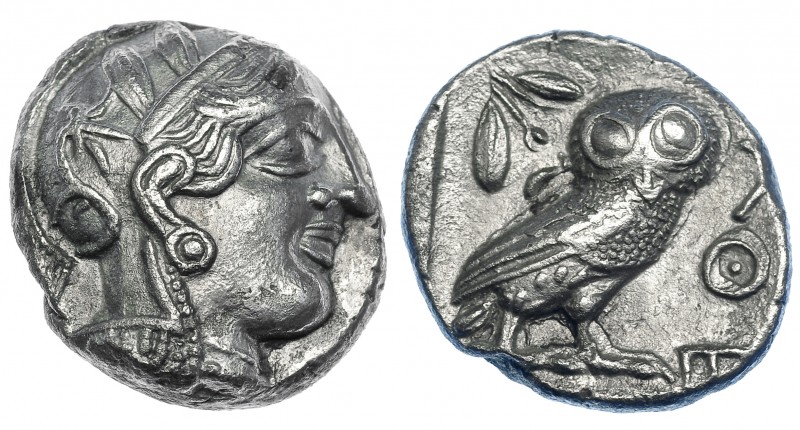ÁTICA. Atenas. Tetradracma (454-405 a. C.). A/ Cabeza de Atenea a der. R/ Lechuz...