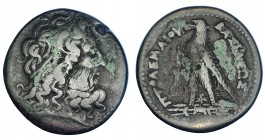 EGIPTO. Ptolomeo III (246-221 a.C.). AE-42. A/ Cabeza de Zeus-Amón a der. R/ Águila sobre haz de rayos a izq., delante cornucopia; entre las patas mon...