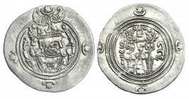 IMPERIO SASÁNIDA. Dracma. Cosroes II (591-628). Ceca: SK (Sakastan). Año 35. SES-tipo II. Ar 4,02 g. EBC-.