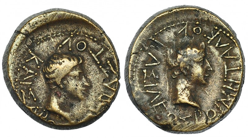 AUGUSTO y RHOEMETALCES I. AE 18. Tracia (11 a.C.-12 d.C.). A/ Cabeza de Rhoemeta...