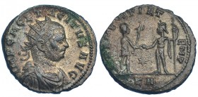TÁCITO. Antoniniano. Serdica (275-276). R/ El emperador a der. recibe globo de Júpiter; CLEMENTIA TEMP, en campo estrella, exergo KA. RIC-190. R.P.O. ...