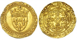 FRANCIA. Carlos VI. Escudo de oro (1380-1422). A/ KAROLVS DEI GRACIA FRANCORVM REX. R/ XPC REGNAT XPC IMPERAT VINCIT. FR-29. EBC-/MBC+.