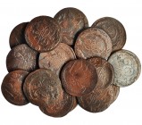 RUSIA. Lote de 17 monedas de 5 kopeks: 1758, 1760, 1761, 1763, 1764, 1765, 1767, 1768, 1769, 1770, 1771, 1772, 1773, 1774, 1775, 1779 y 1794. BC+/MBC-...