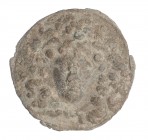 MUNDO ANTIGUO. Greco-romano. Plomo. Aplique con representación de cabeza de Mercurio. Diámetro 10,2 cm.