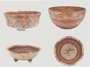 PREHISPÁNICO. Cultura Azteca. 1200-1521 d.C. Cerámica policromada. Lote de tres cuencos con decoración geométrica y/o zoomorfa. Todos restaurados / pe...