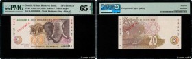 Country : SOUTH AFRICA 
Face Value : 20 Rand Spécimen 
Date : (1993) 
Period/Province/Bank : South African Reserve Bank 
Catalogue reference : P.124as...
