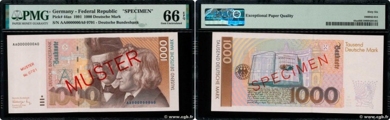 Country : GERMAN FEDERAL REPUBLIC 
Face Value : 1000 Deutsche Mark Spécimen 
Dat...