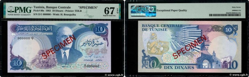 Country : TUNISIA 
Face Value : 10 Dinars Spécimen 
Date : 03 novembre 1983 
Per...
