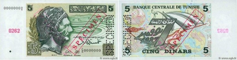 Country : TUNISIA 
Face Value : 5 Dinars Spécimen 
Date : 07 novembre 1993 
Peri...