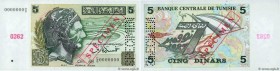 Country : TUNISIA 
Face Value : 5 Dinars Spécimen 
Date : 07 novembre 1993 
Period/Province/Bank : Banque Centrale de Tunisie 
Catalogue reference : P...