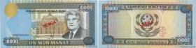 Country : TURKMENISTAN 
Face Value : 10000 Manat Spécimen 
Date : 1996 
Period/Province/Bank : Central Bank of Turkmenistan 
Catalogue reference : P.1...