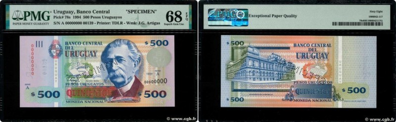 Country : URUGUAY 
Face Value : 500 Pesos Uruguayos Spécimen 
Date : 1994 
Perio...
