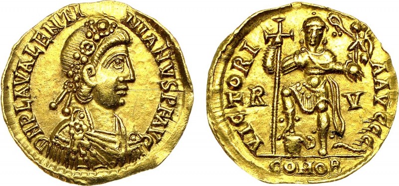 Римская империя. Император Валентиниан III. Аурей 425-455 гг.

 Золото. 4,32г....