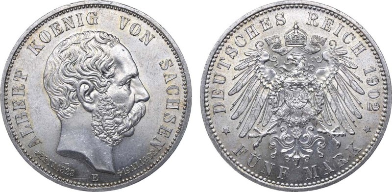 Германская империя. Королевство Саксония. Король Альберт. 5 марок 1902 года.

...