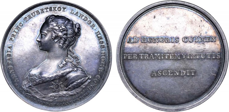 Медаль 1755 года. В память княжны Анастасии Ивановны Трубецкой, принцессы Гессен...