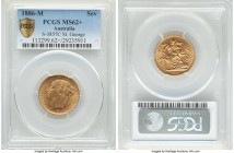 Victoria gold "St. George" Sovereign 1886-M MS62+ PCGS, Melbourne mint, KM7, S-3857C. Near-choice preservation meets free-flowing luster in this admir...