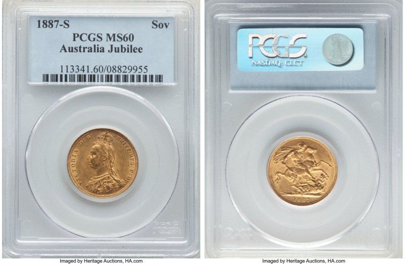 Victoria gold "Jubilee Head" Sovereign 1887-S MS60 PCGS, Sydney mint, KM10. The ...