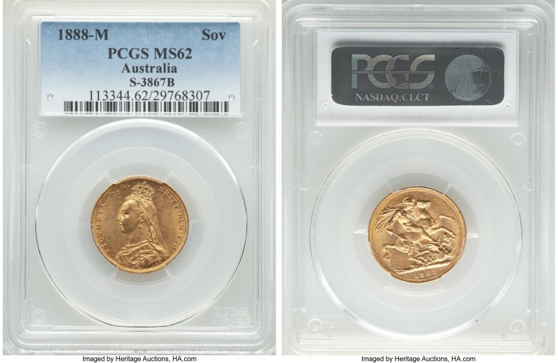 Victoria gold Sovereign 1888-M MS62 PCGS, Melbourne mint, KM10, S-3867B. Only fa...
