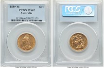 Victoria gold Sovereign 1889-M MS62 PCGS, Melbourne mint, KM10. Fully uncirculated and featuring the popular Jubilee Head design. 

HID09801242017

© ...