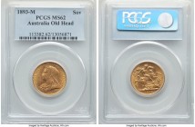 Victoria gold Sovereign 1893-M MS62 PCGS, Melbourne mint, KM13. Old/Veiled Head type. Brilliant throughout with only scattered light contact over the ...