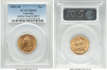 Victoria gold Sovereign 1893-M MS62 PCGS, Melbourne mint, KM10, S-3867C. Jubilee Head type. An appealing selection unveiling rich cartwheel luster.

H...