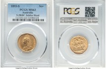 Victoria gold Sovereign 1893-S MS63 PCGS, Sydney mint, KM10, S-3868C. Jubilee Head type. Brilliant and benefitting from a firmly placed strike. 

HID0...