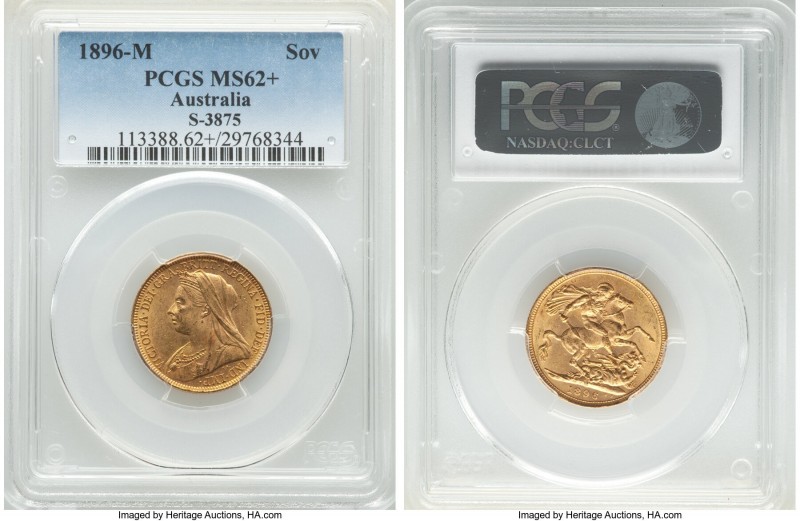 Victoria gold Sovereign 1896-M MS62+ PCGS, Melbourne mint, KM13, S-3875. Display...