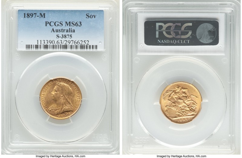 Victoria gold Sovereign 1897-M MS63 PCGS, Melbourne mint, KM13, S-3875. Butter-g...