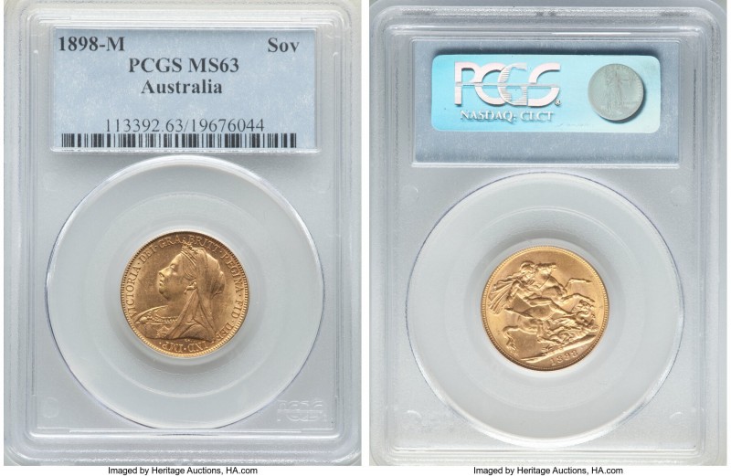 Victoria gold Sovereign 1898-M MS63 PCGS, Melbourne mint, KM13. Choice and lustr...