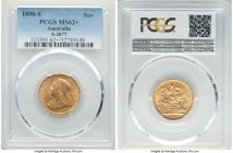 Victoria gold Sovereign 1898-S MS62+ PCGS, Sydney mint, KM13, S-3877. A scintillating example that truly ranks at the cusp of choice condition, if not...