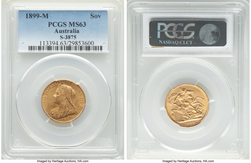 Victoria gold Sovereign 1899-M MS63 PCGS, Melbourne mint, KM13, S-3875. Lemon-go...