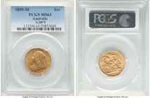 Victoria gold Sovereign 1899-M MS63 PCGS, Melbourne mint, KM13, S-3875. Lemon-gold with only a light dispersion of friction acting to limit the assign...